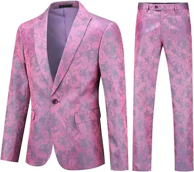 Cloudstyle Mens 2 Piece Paisley Dress Suit One Button Party Wedding Blazer Pants • $164.89