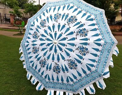 $191.77 • Buy Large Hand Block Sun Shade Cotton Beach Umbrella Indian Decorative Floral Patio