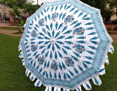 $191.77 • Buy Large Hand Block Sun Shade Cotton Beach Umbrella Indian Decorative Floral Patio