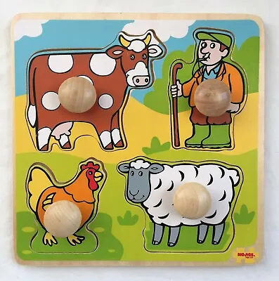 $6.49 • Buy Wood Peg My First Puzzle Farm Animals Farmer Sheep Cow Chicken 12 Months +