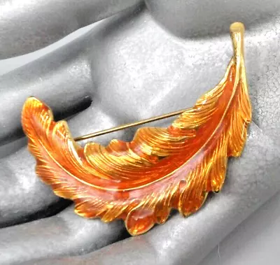 Art Nouveau Fall Leaf Or Feather Brooch Guilloche Enamel Granny Core Vtg 2.25  • $8