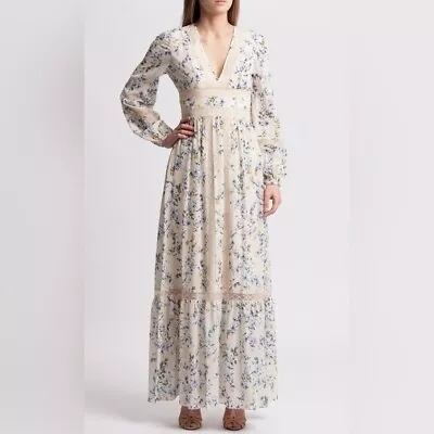 NEW WITH TAG BCBGMAXAZRIA Dianna FLORAL Lace-Trimmed Maxi Dress SIZE L • $59