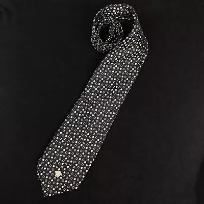 Vintage Gianni Versace Silk Neck Tie Black Silver Gray Dots 90’s Medusa Logo • $154.99