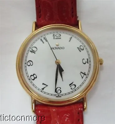 Retro Movado Esq Golden Slim Watch 87.a4.885 White Arabic Numeral Dial • $99