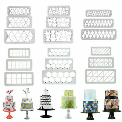 £5.05 • Buy 3Pcs/Set 3D Square Geometry Fondant Cookie Cutter Cake Molds Baking Decor Tools