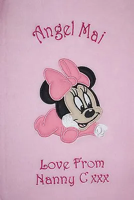 Disney Baby Minnie Mouse Luxury Personalised Applique Super Soft Fleece Blanket  • £16