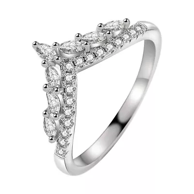 925 Sterling Silver Crown Crystal CZ Rings Women Engagement Wedding Rings • £5.03