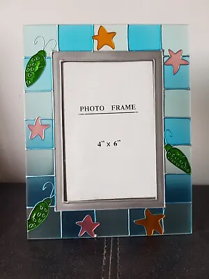 STARFISH BLUE STAINED GLASS STYLE PHOTO FRAME 4  X 6  SEA LIFE THEMED • £1.95