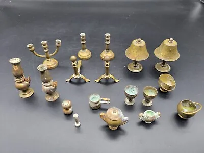 Vintage Antique Brass Miniature Dollhouse Accessories Lantern Andirons Lamps • $25