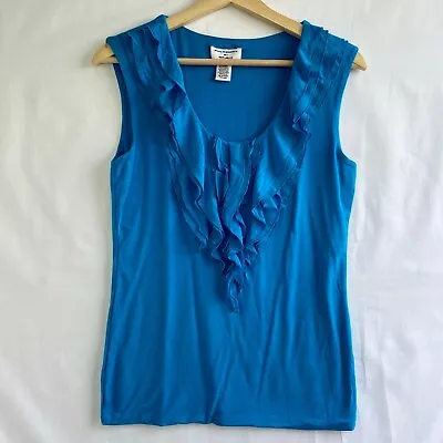 Philosophy By Republic Womens Size XS Tank Top Turquoise Blue Ruffled Neckline • $8.95