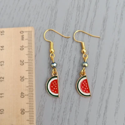 Red Watermelon Earrings Dangle Hooks Gold Fruit Salad AUS Free Postage • $6