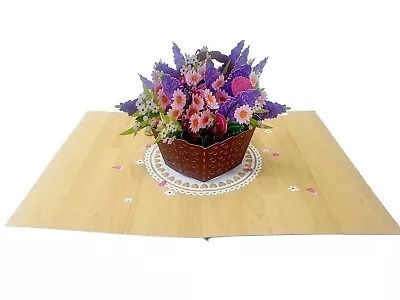 Mother's Day Card Flowers In A Basket Pop Up 3D Card Gift Pop Up Flower Cards • £5.99