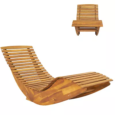 Outdoor Chaise Patio Lounge Rocking Chair Acacia Wood Outdoor W/ Slatted Design • $89.99