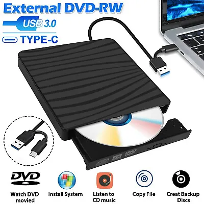 External Portable CD/DVD Drive Slim USB 3.0 Re-Writer Burner Reader RW Drive • $14.99