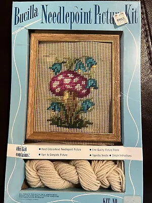 Bucilla Needlepoint Picture Kit Vintage Purple Mushroom Includes Frame Yarn 4476 • $9.99