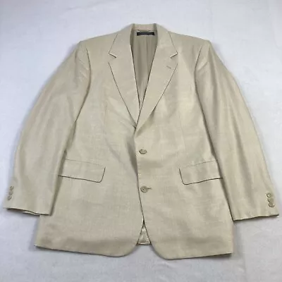 Vintage Brooks Brothers Silk Blazer Sport Coat Mens 44 Beige Lined Button Up VTG • $49.99