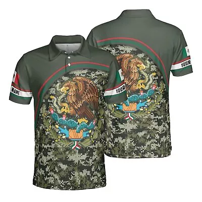 All-over Print Unisex Polo Shirt Custom Name Mexico Coat Of Arms & Flag - #12 • $28.99