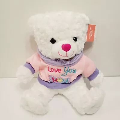 White Teddy Bear Plush Pink Purple Colorful I Love You Mom Sweater  • $10.99