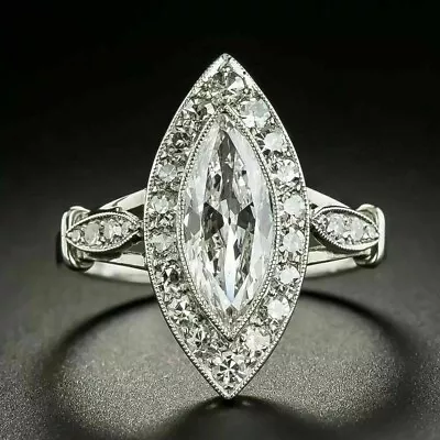 1.20 Ct Marquise Cut Moissanite 925 Sterling Silver Vintage Wedding Ring For Her • $88.12