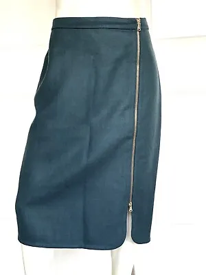 New J. Crew 100% Wool Teal Asymmetrical Zip Pencil Skirt Size: 14t • $45.99