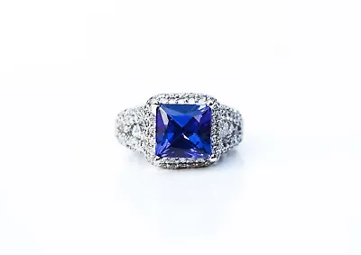 Very Rare Certified 6.85tcw AAAA/VVS Princess Tanzanite & Diamond Platinum Ring • £6999.99