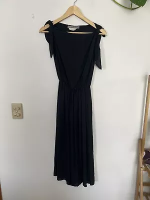 Vintage 80s Cherry Lane Black Dress - Size 12 Ties Pockets Retro • $40