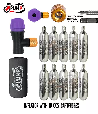 £19.99 • Buy Bike CO2 Pump Cycle Tyre Tube Dual Inflator Presta Schrader + Gas Cylinders