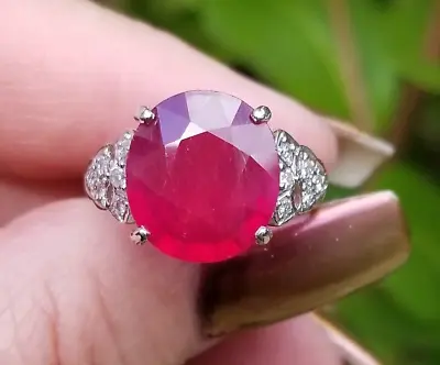 6.16TCW Rich Vintage Red Ruby Diamond Platinum Ring • $695