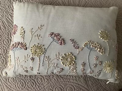 £15 • Buy Pretty Duck Blue Embroidered Flower Oblong Accent Cushion-Cover/Pad-Just Lovely!