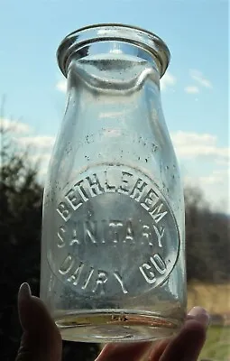 $10 • Buy Vintage BETHLEHEM SANITARY DAIRY CO Half 1/2 Pint Liquid Glass Squat Bottle