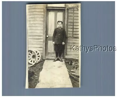 Found B&w Photo H_5360 Boy In Knicker Suite Standing In Front Of Door • $6.98