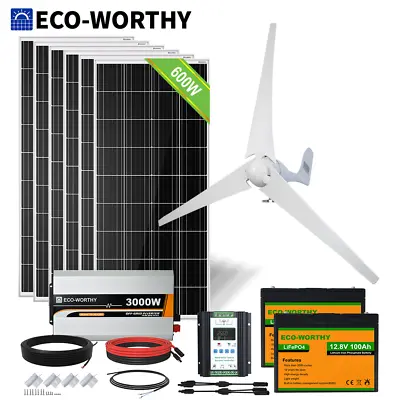 1000W Hybrid Wind & Solar Panel Kit & 2*100Ah Lithium Battery For Farm RV Boat • $1599.99