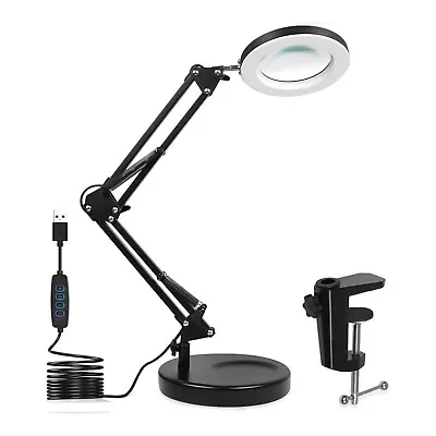 10X Magnifying Glass Desk Light Magnifier LED Lamp Reading Lamp With Base& Clamp • £17.58