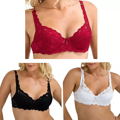 Ladies Full Cup Lace Underwired Soft Cup Stretch Floral Non Padded Bra Lingerie • £8.75