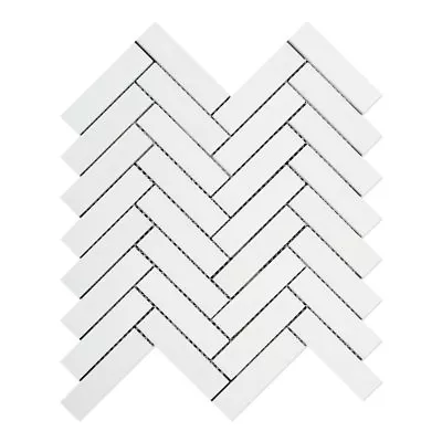 Thassos White Marble Honed 1 X 4 Herringbone Mosaic Tile • $31.99