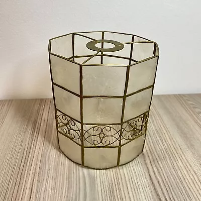 Vintage Capiz Shell Lampshade W/ Filigree Metal Scroll Octagonal Retro • £12