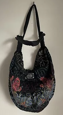 Don Ed Hardy Christian Audigier Embroidered Quilted Koi Fish Black Tote Bag • $31