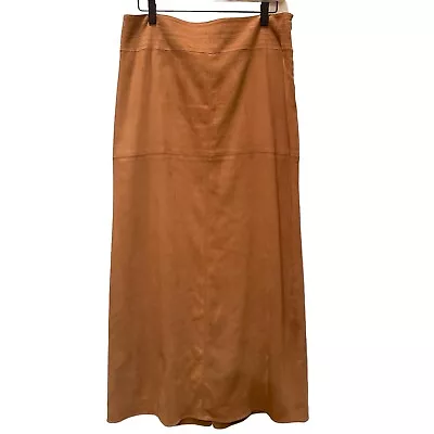 BCBGMaxAzria Suede Maxi Skirt Tan Brown Long Women 10 Zip Up BCBG Floor Length • $54.99