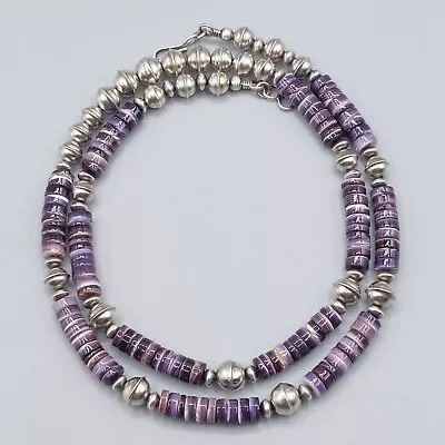 Navajo High Grade Wampum Bench Saucer Bead Necklace Sterling Pearl Pawn... • $9.99