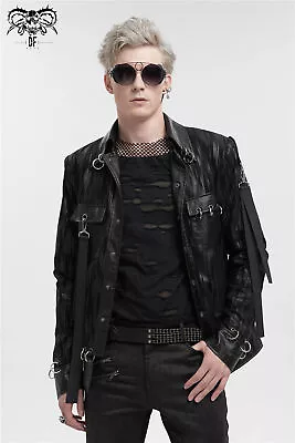 Devil Fashion Men's Black Gothic Punk Street Fashion Striped Slim Short Jacket • $150.98