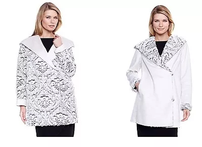 A By ADRIENNE LANDAU  GLAM REVERSIBLE FAUX SHEARLING COAT XS  IVORY Or BLACK MED • $74.99