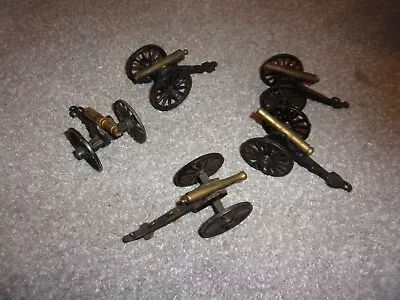 5 Vintage Cast Iron & Brass Miniature Toy Cannon 4 3/4  Long  2  Wheels • $25