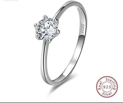 Super Sparkling Ladies S925 Sterling Silver & Shimmering CZ Solitaire Ring • £9.99