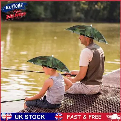 55cm Foldable Umbrella Fishing Hiking Hat Cap Camping Headwear (Camo) • £5.79