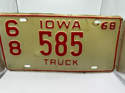 1968 Iowa Truck License Plate Red/White Vintage License Plates- #68 Monroe Co. • $19.99