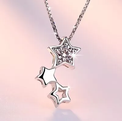  925 Sterling Silver Multi Star Linked Pendant Chain Necklace Women's  Jewellery • £3.49