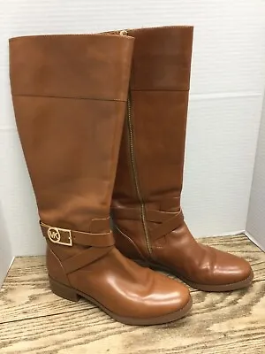 MICHAEL KORS Luggage Brown Leather Knee High BRYCE Equestrian Boots Size 7 • $60