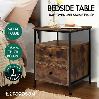 ELFORDSON Bedside Table Retro Wooden Nightstand Vintage Storage Side Cabinet • £39.99