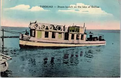 TIBERIAS Israel     STEAM  LAUNCH Boat On LAKE Of GALILEE   C1910s  Postcard • $5.93