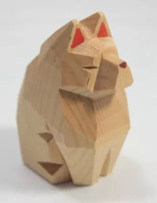 £19.95 • Buy Signed Japanese Carved Wooden Dog Figure Light Wood / Red Ears